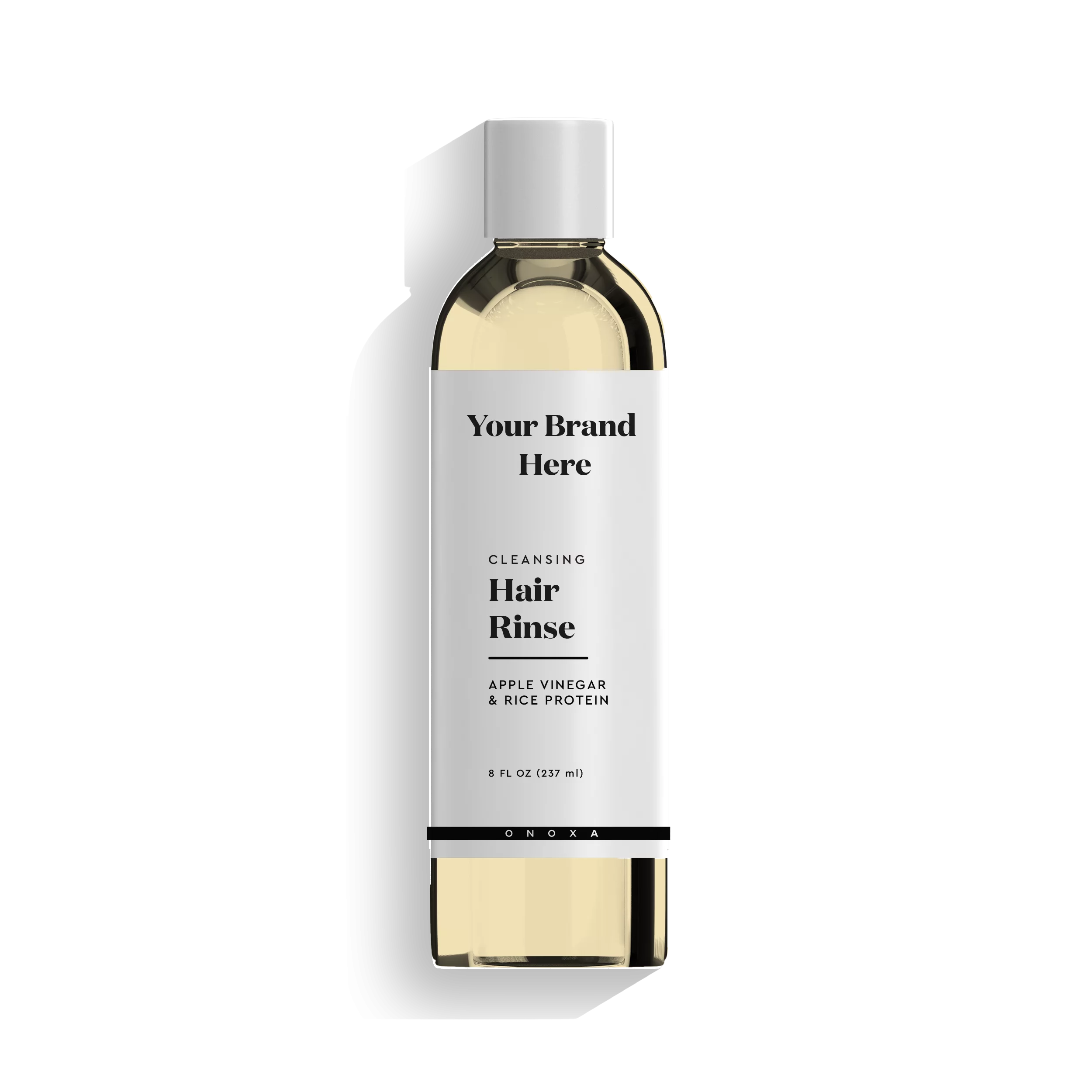Onoxa Cleansing Hair Rinse with apple vinegar and rice protein in clear 8 fl oz (237ml) bottle with white cap