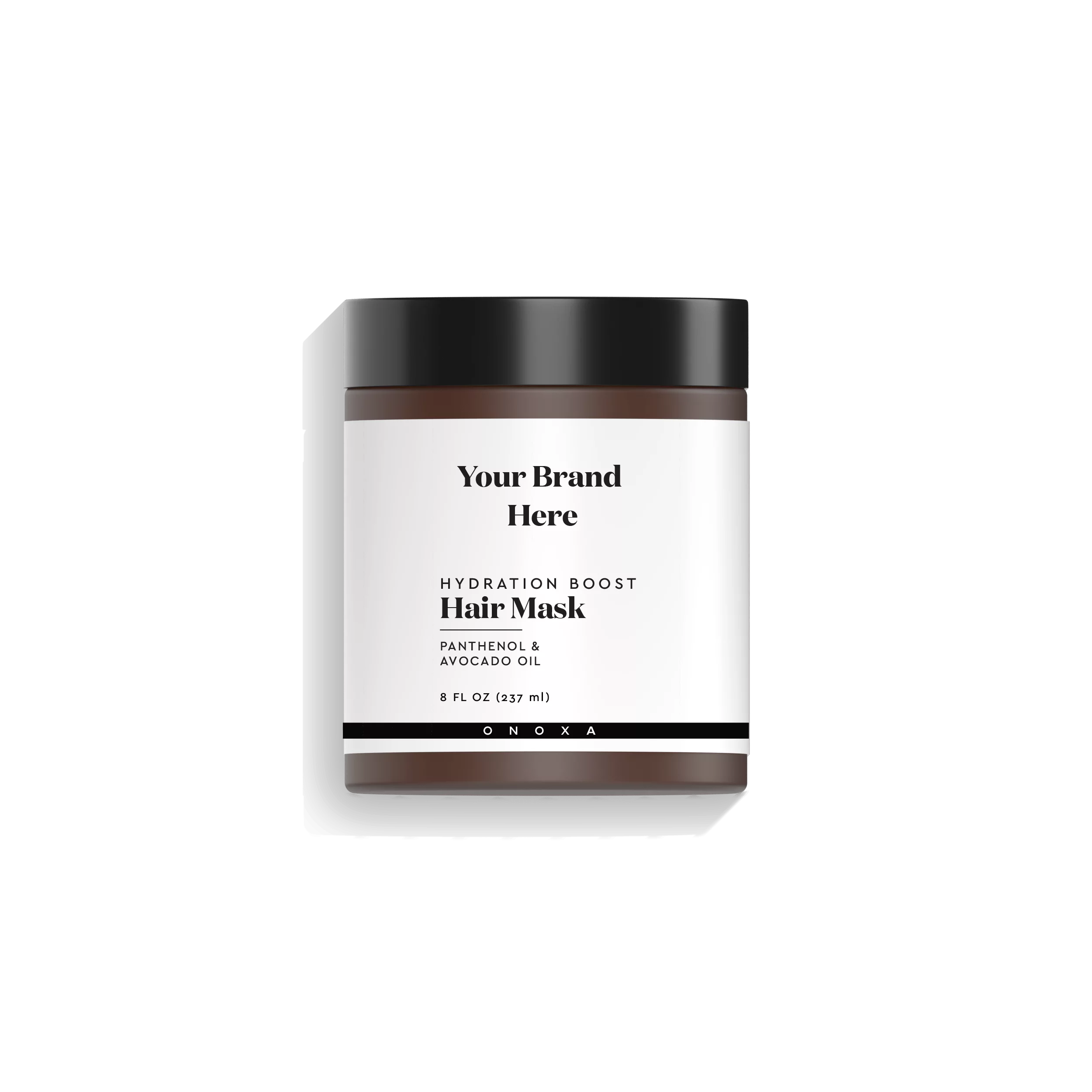Onoxa Hydration Boost Hair Mask with panthenol and avocado oil in 8 fl oz (237ml) amber glass jar with black lid