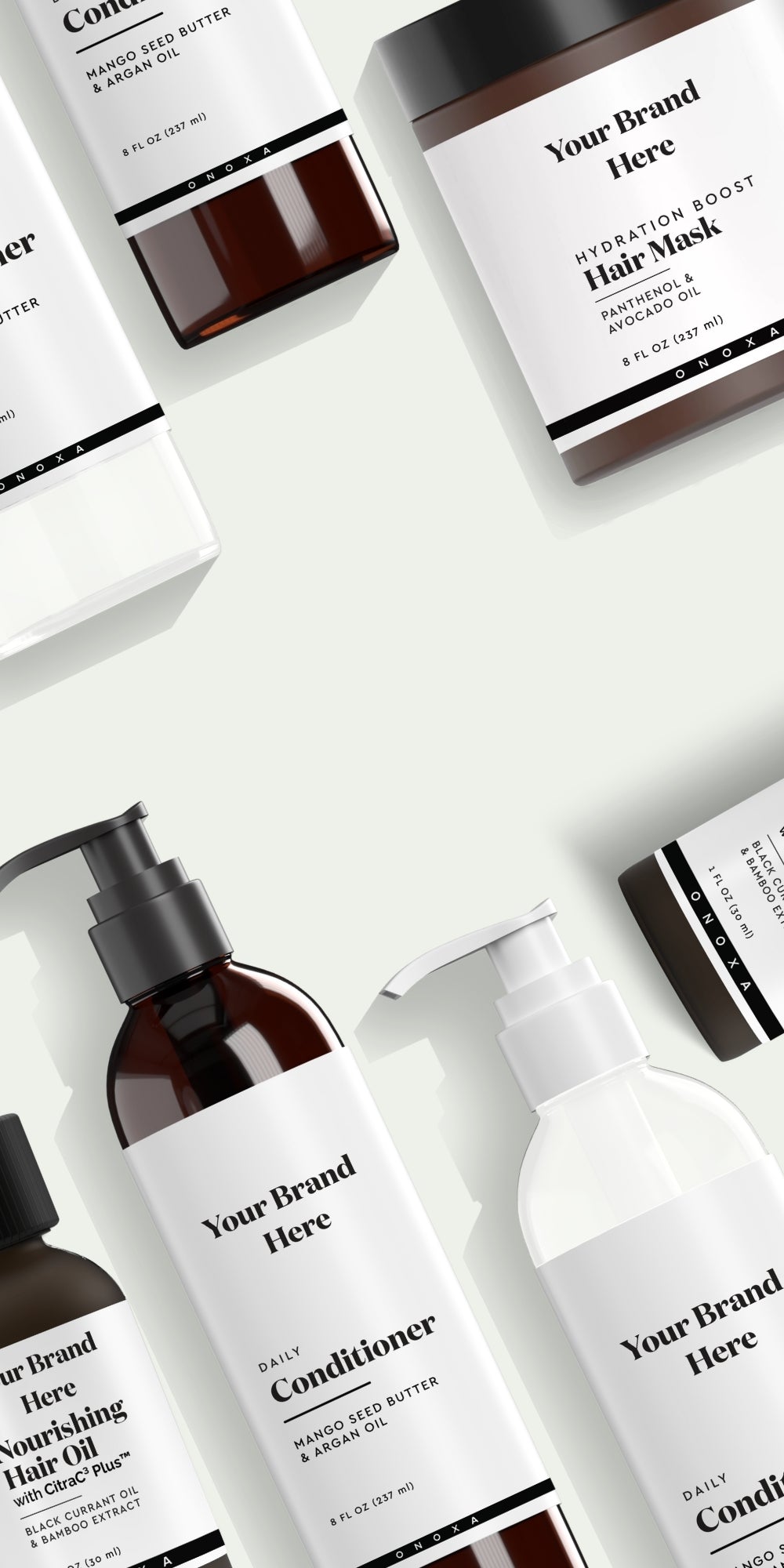 Haircare flatlay design for ONOXA hairare collection