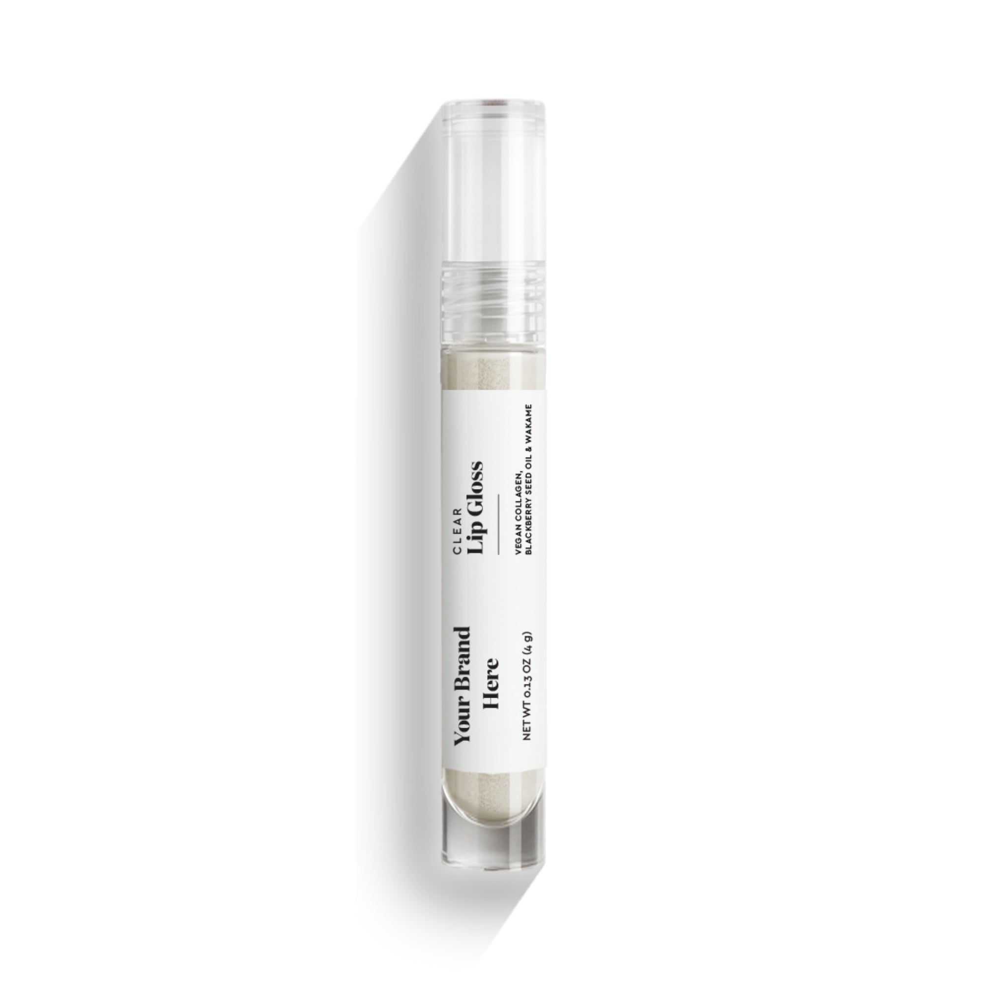Onoxa private label clear lip gloss with vegan collagen blackberry seed oil and wakame in a clear tube with white lid