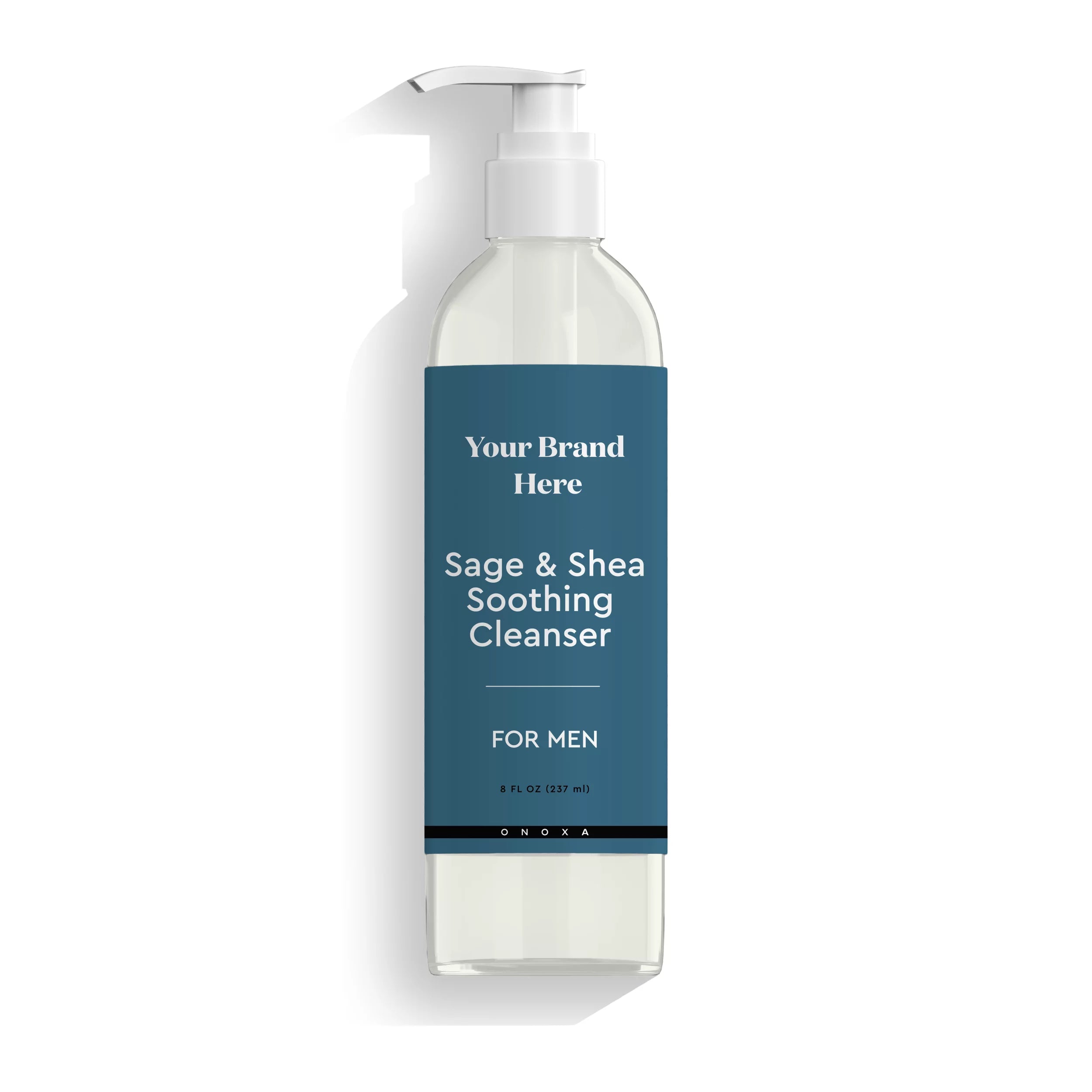 Onoxa Sage & Shea Soothing Cleanser for Men in clear 8 fl oz (237ml) plastic pump bottle
