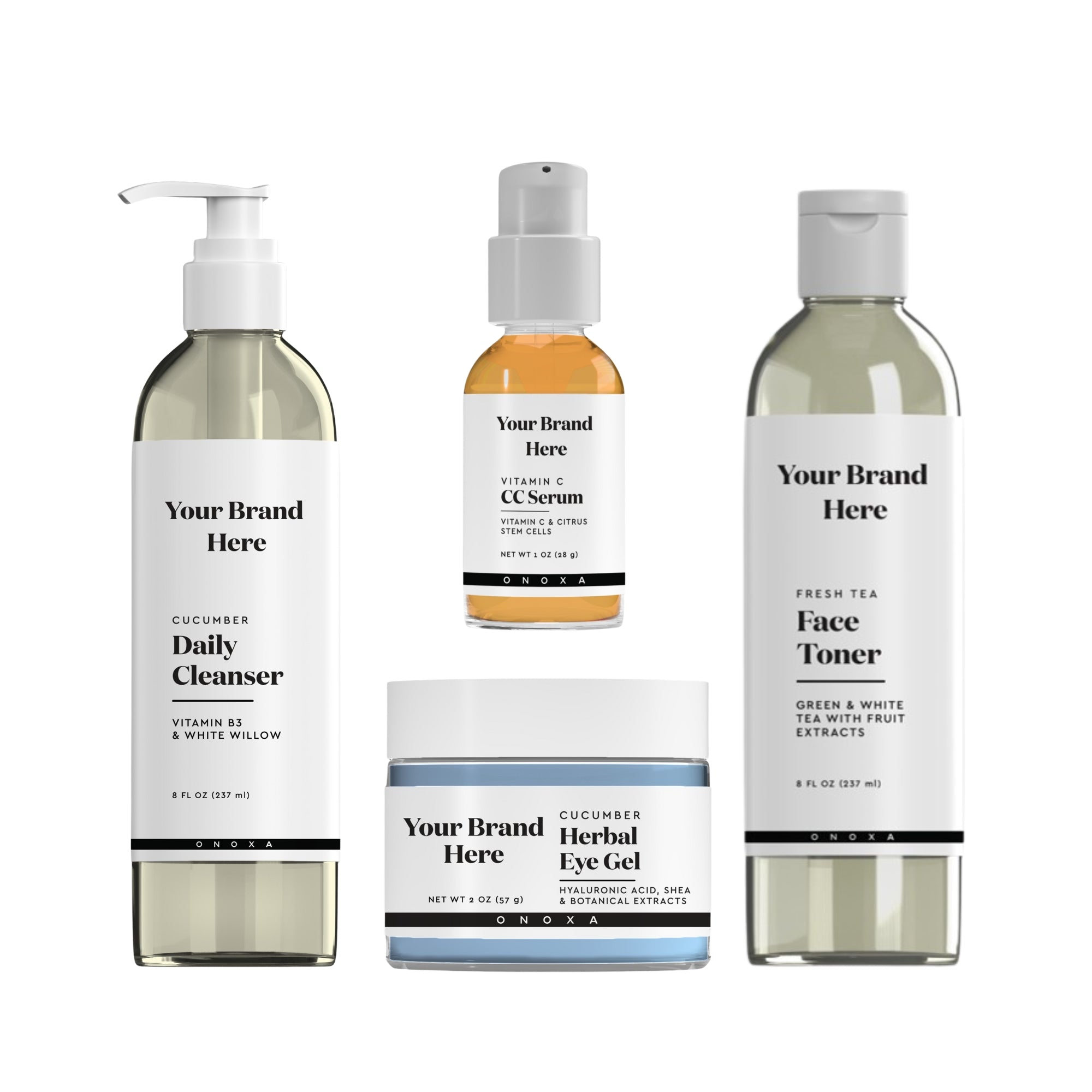 Nonbranded label of ONOXA white label skincare and haircare products