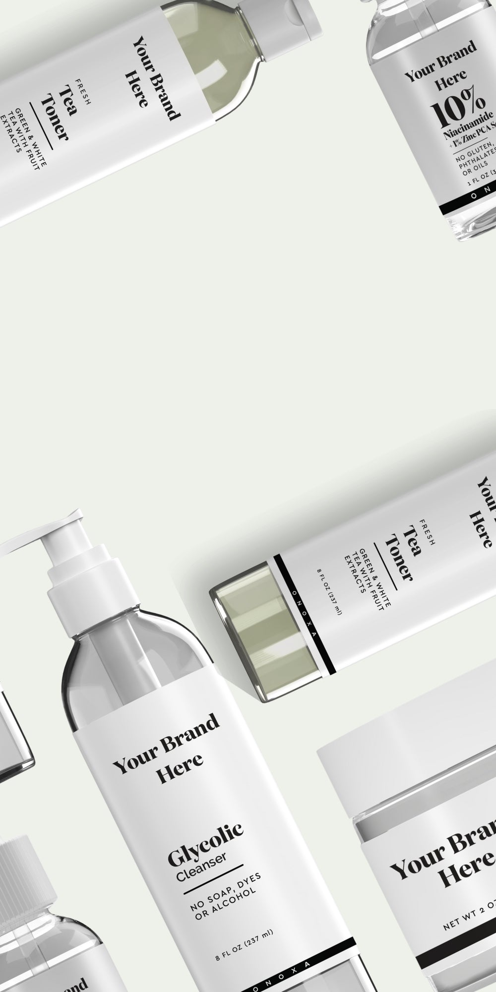 Skincare product flatlay for ONOXA skincare collection line