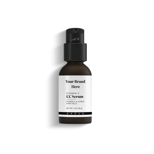 Onoxa private label Vitamin C CC Serum with Citrus Stem Cells in 1 oz (28g) amber glass pump bottle