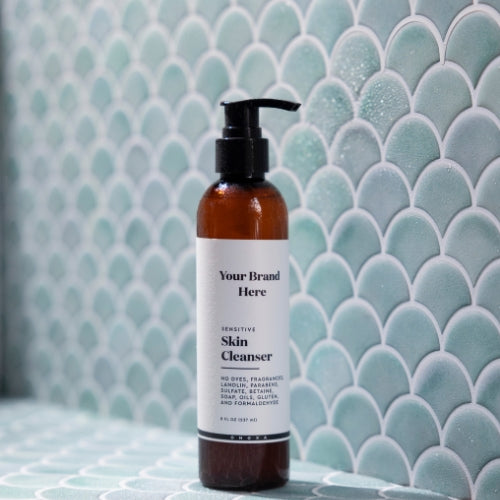 skin cleanser bottle on a styled background